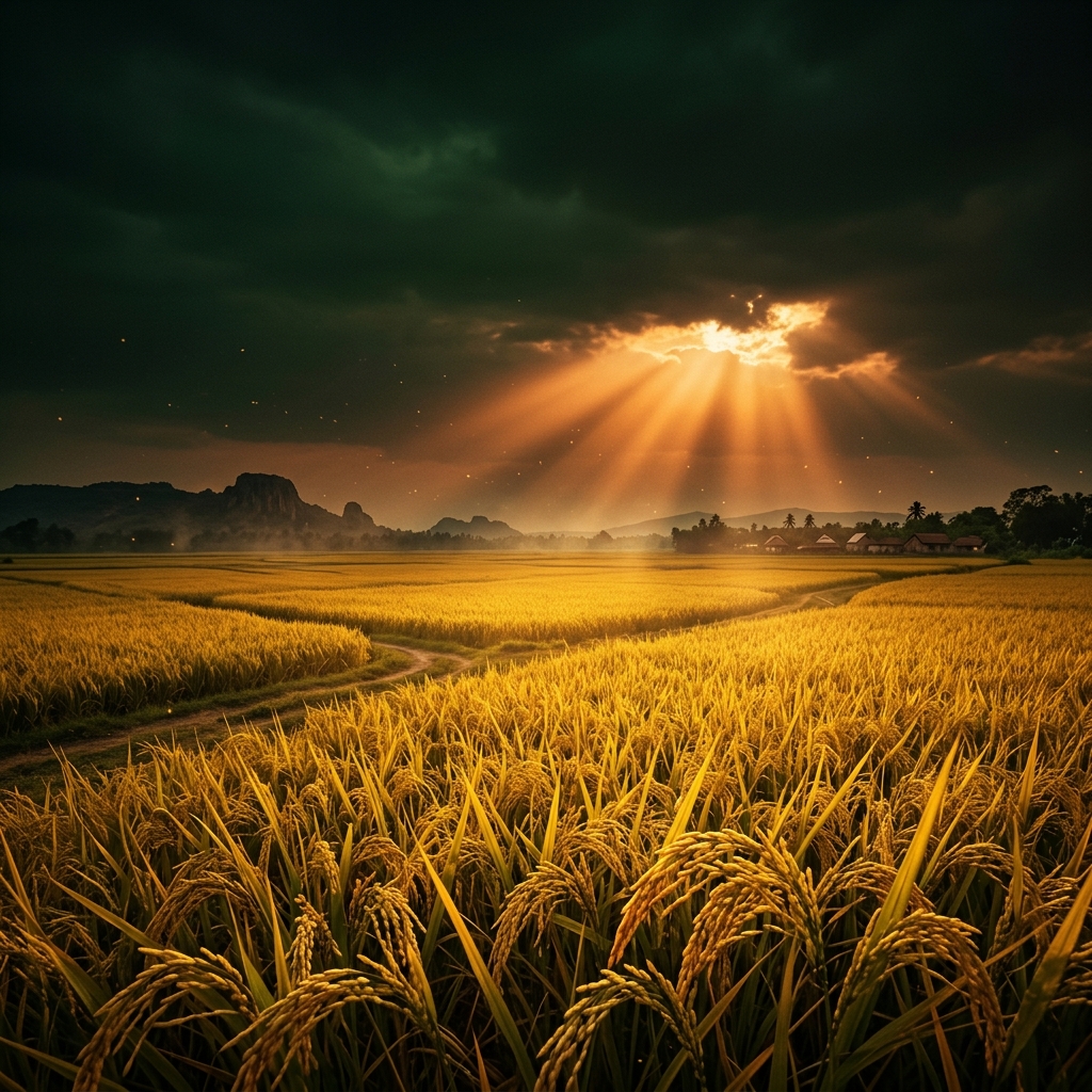 Golden rice fields at harvest time — India